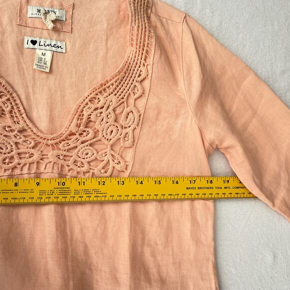 Malvin Germany Tunic Dress Women M Coral Pink Love Linen Lace Yoke Coastal - Picture 9 of 10